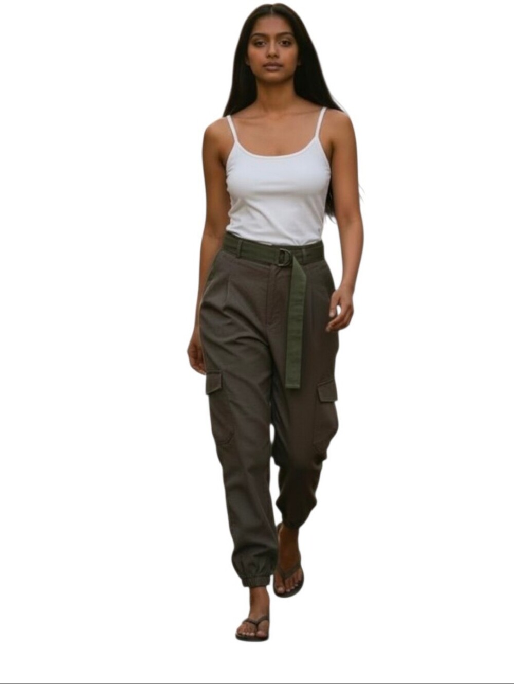 Heartloom Olive Green Cargo Linen Tencel Jogger Pants Out Womens Size Medium